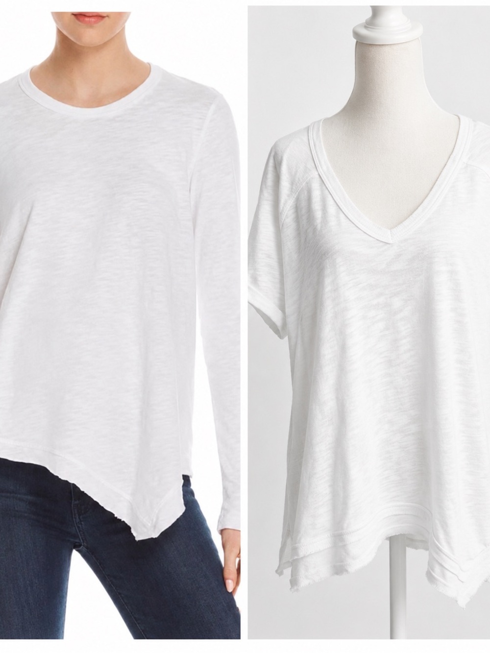 WILT Set of two White Women’s Slub V-Neck Tee - Classic Crew Option